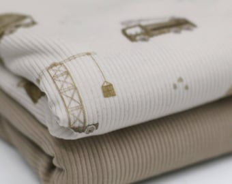 Construction vehicle rib knit jersey fabric | Cotton jersey with Lycra | Rib jersey stretch fabric | Construction truck