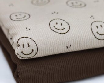 Smiley Cool Ribbed Jersey Fabric, Casual Style | Cotton Jersey with Lycra | Ribbed Stretch Fabric | Ribbed Fabric by the Meter | Fabric for Boys