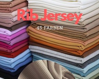 Ribbed Jersey Fabric, 45 Colors | Cotton Jersey with Lycra | Ribbed Jersey Stretch Fabric | Ribbed Fabric by the Meter | Fabric for Sewing
