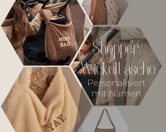 Shopper Wickeltalsche personalisiert Boucle Teddy - 34 x 43 cm Mom crossbody Bag XL