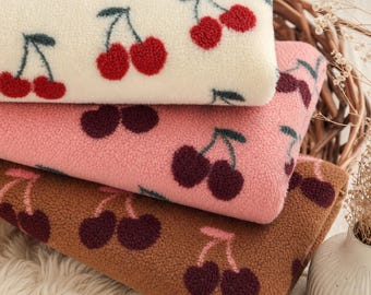Teddy Jacquard Cherry Fabric | Cuddly Fabric by the Meter | Teddy Plush for Jackets, Blankets, Vests, Baby Clothes | 3 Colors