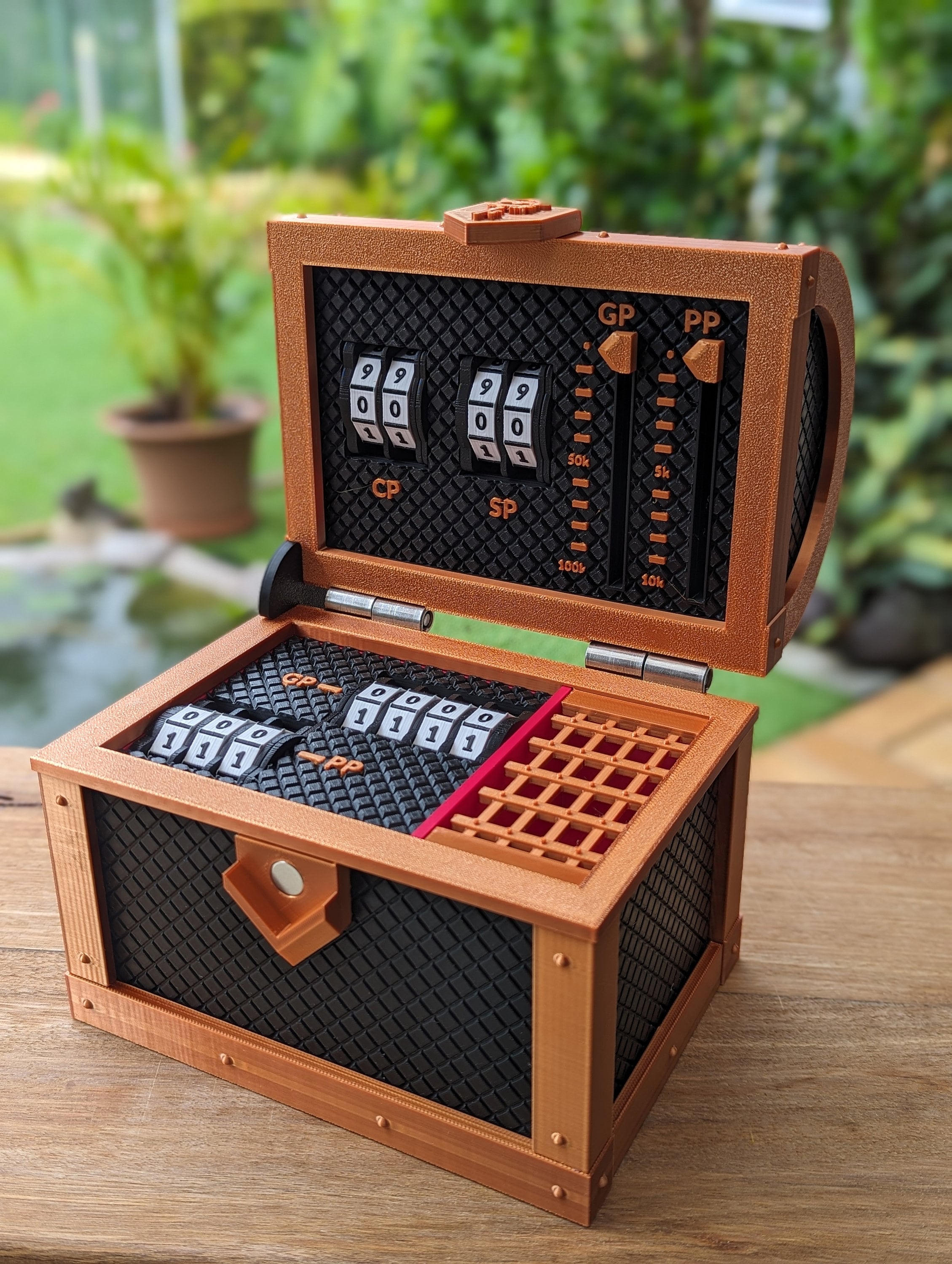 DnD Currency Tracker Adventurer Chest with Dice Jail + Secret Compartment