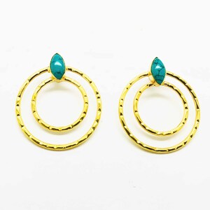 Turquoise - Ira Hoops [18K Gold Plated, Sterling Silver, Hypoallergenic, Light Weight]
