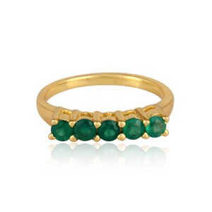 Anillo modelo de ónix verde Half Eternity, anillo de apilamiento [Gold Vermeil Sterling Silver]