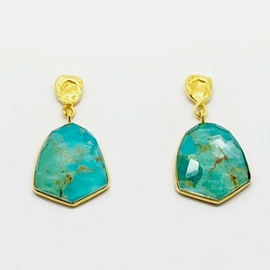 Turquoise Doublet Gemstone - Moja Earrings [18K Gold Plated, Sterling Silver, Hypoallergenic, Light Weight]