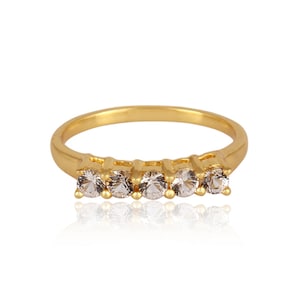 White Topaz Half Eternity Model Ring, Stacking Ring [2.5 Micron Gold Plated Sterling Silver]