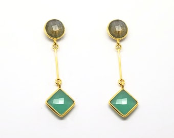 Labradorit & Chalcedon Tropfen Ohrringe: 18K Vergoldetes Sterling Silber