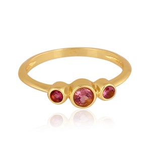 Triple Pink Tourmaline Model Ring, Stacking Ring [Gold Vermeil Sterling Silver]