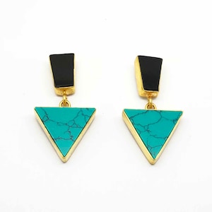 Black Onyx & Turquoise - Faroe Earrings [18K Gold Plated, Sterling Silver, Hypoallergenic, Light Weight]