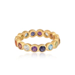 Multi Color Gemstones Gold Plated Eternity Model Ring, Stacking Ring [Gold Vermeil Sterling Silver]
