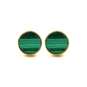 Malachite Stripes Natural Round Studs [18K Gold Plated, Sterling Silver, Hypoallergenic, Light Weight]