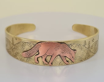 Handmade Copper & Brass Fox Cuff Bracelet: Woodland Landscape Jewellery
