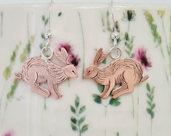 Handmade Dangly Hare Earrings. Gift for Nature Lovers.