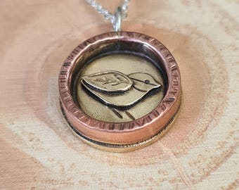 Small Handmade Blue Tit Pendant. Mixed Metal Jewellery. Valentines Gift for Her, 7th & 22nd  Anniversary Gift.