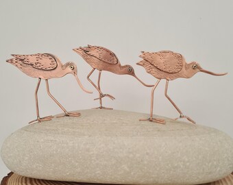 Handmade Copper Avocet Sculpture: Coastal Bird Ornament, Stone Mount