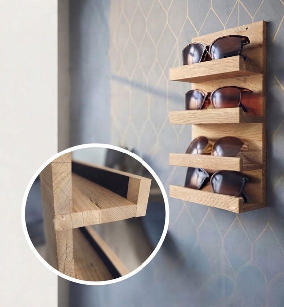 Brillenhalter Wand aus Holz - Sonnenbrillenhalter & Brillen Organizer - Wandregal schmal - Brillen Aufbewahrung - mit Samteinlage