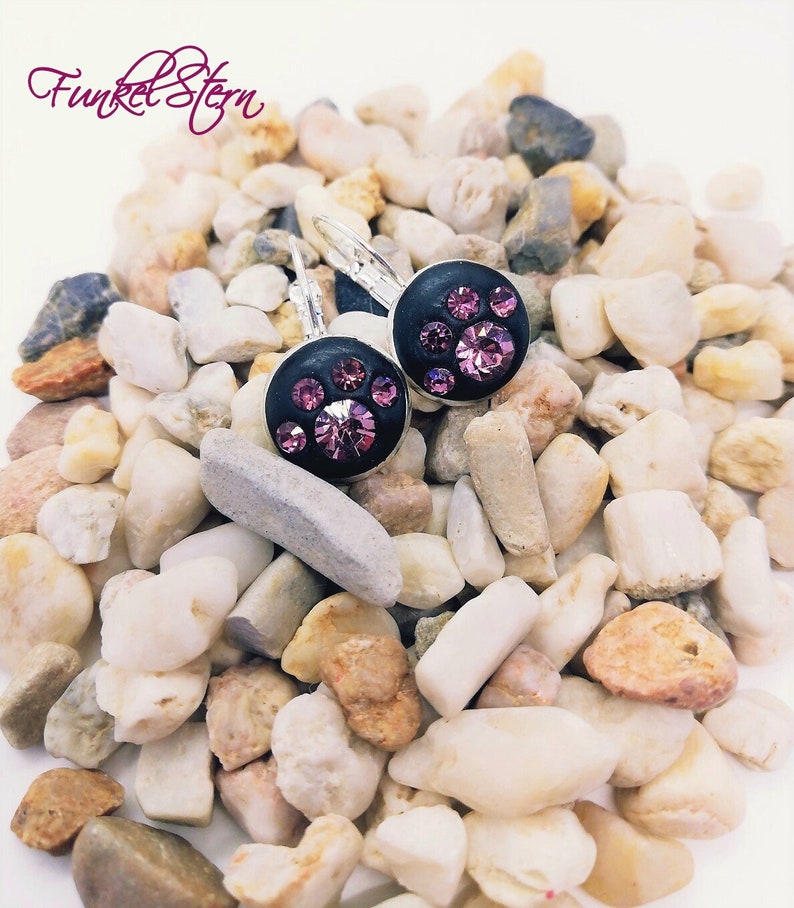 Drop Earrings Swarovski Elements Chatons Black Pink Lilac image 2
