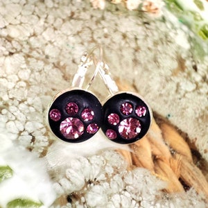 Drop Earrings Swarovski Elements Chatons Black Pink Lilac image 1