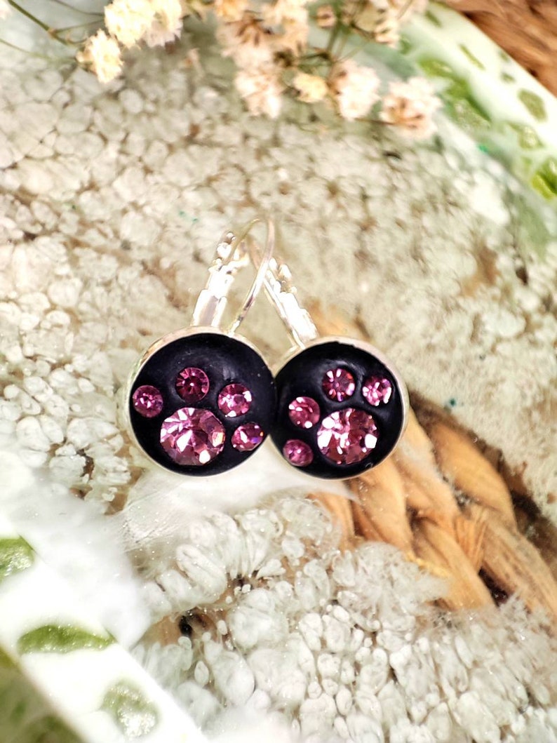 Drop Earrings Swarovski Elements Chatons Black Pink Lilac image 1