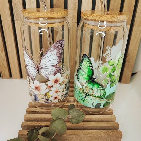 Stylische Glas-Becher Mit Deckel & Strohhalm - 600ml Dosen-Design In Blau, Perfekt Für Smoothies & Bubble Tea