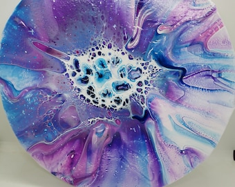 Acryl Bilder Pouring Sheleeart Bloom Abstrakt Malerei Fluid Art Zellen 30cm rund