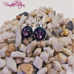 Drop Earrings Swarovski Elements Chatons Black Pink Lilac image 3