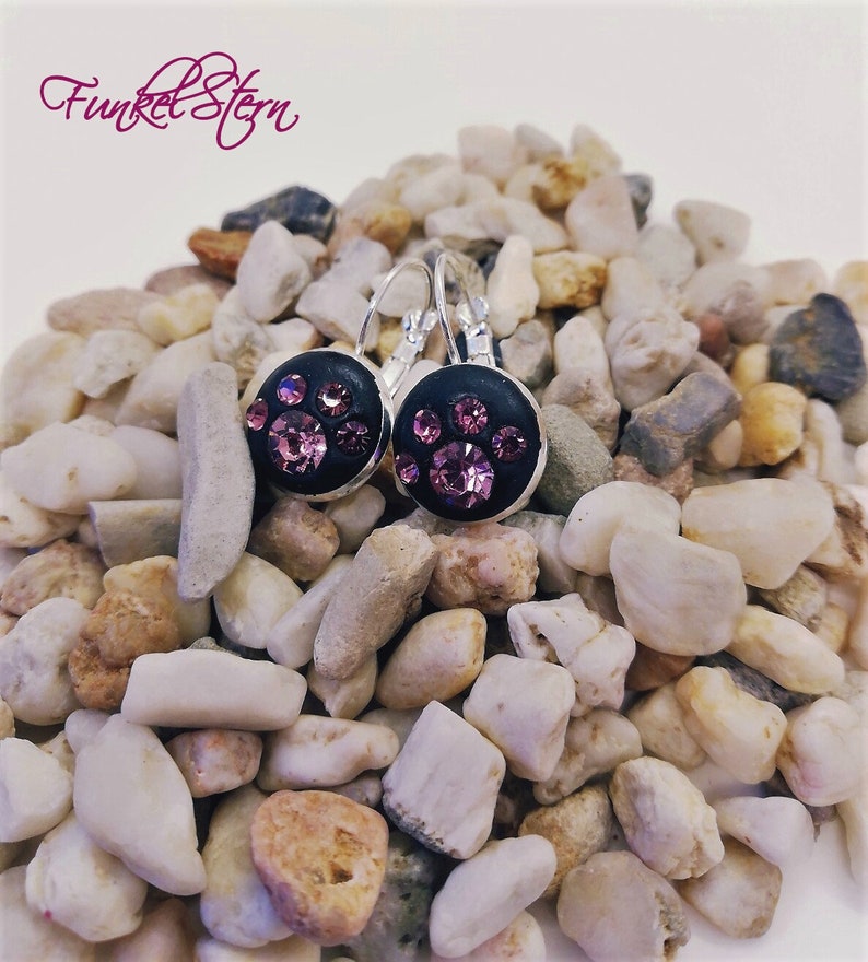 Drop Earrings Swarovski Elements Chatons Black Pink Lilac image 3