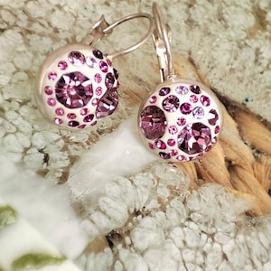 Swarovski Drop Earrings Elements Chatons Purple Lilac