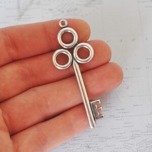 Antique Silver Ox Large Key Brass Charm Stamping - Charms for Crafting - DIY Jewelry Making - Craft Supplies - Made In USA - ASB140