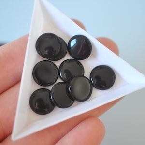 13mm Jet Black Vintage Low Profile Flat Back Round Glass Cabochons, Thin Disc Opaque Black West German Cabs (FB109) - 6 Pieces