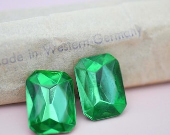 Dark Peridot 18x13mm Dome Top (Cab Top) Glass Octagon Shape Rhinestones, Made In Western Germany (PB017) - 4 Pieces