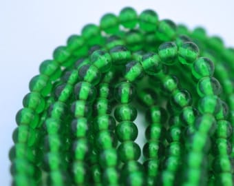 4mm Emerald Vintage Cherry Brand Glass Beads, Made in Japan, Smooth Round Beads, Green Little Beads (CB015) - 24 Pieces