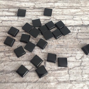 6mm Black Onyx Genuine Square Shape Cabochons, Flat Back Cabs (SP025) - 6 Pieces