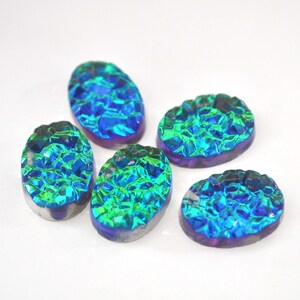 Bermuda Blue Vintage 25x18mm Geode Top Glass Flat Back Stones Made in Western Germany - 1 piece  (BV-0021)