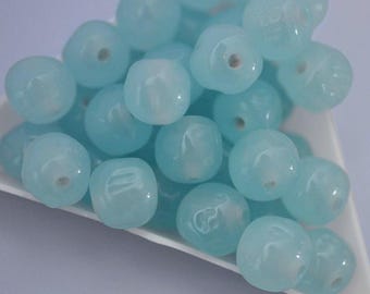 10 mm Caribische opaal barok, ronde vintage kersenmerk glaskralen, gemaakt in Japan, ronde kralen met kuiltjes, lichtgeel (CB041) - 8 stuks