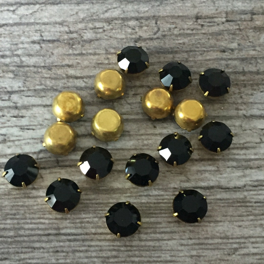 Jet Black 8mm Vintage Bezeled Round Chaton 39ss Rhinestones, 6 Pieces ...