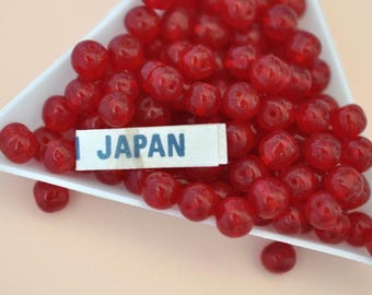 Cuentas de vidrio barrocas de color rojo rubí de 6 mm, marca Cherry, hechas en Japón, redondas con hoyuelos (CB002) - 12 unidades