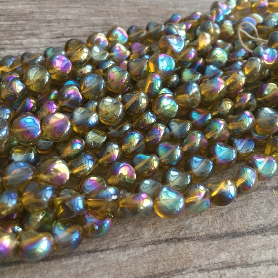 Czech Vintage Jonquil AB 8mm Glass Bicone Beads