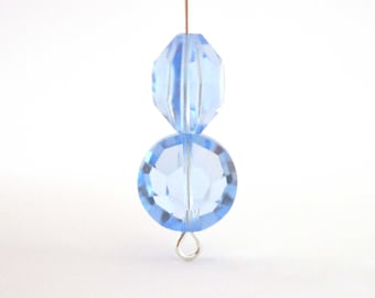 Light Sapphire 12MM Pill Bead Austrian Crystal Article 5100 Vintage Pale Blue Beads, Focal or Spacer Beads - 2 Pieces (V38)