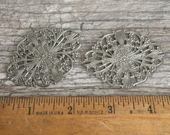 Filigree Cartouche hematite plated brass stampings findings, 58x41mm, 1 piece  BV-1360
