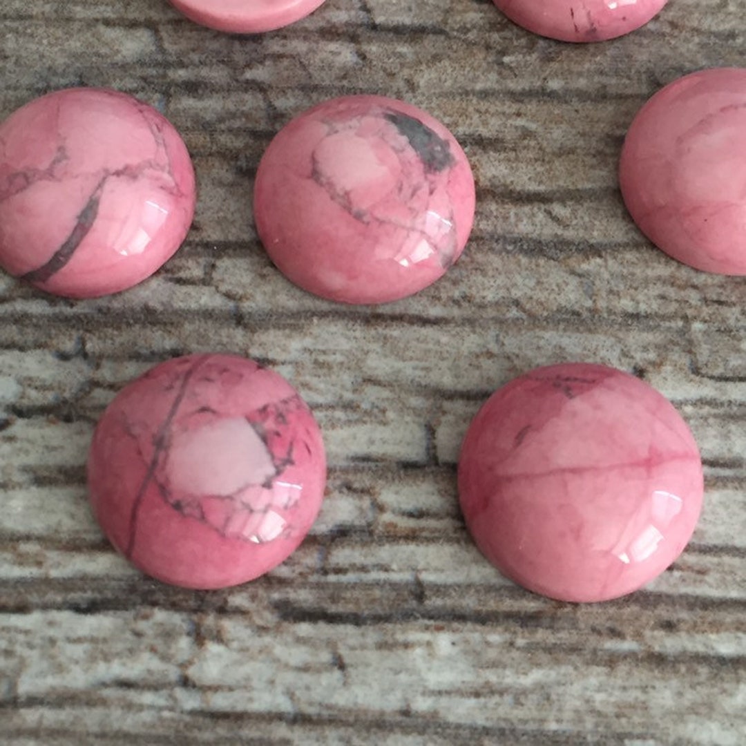 13mm Dyed Pink Howlite Round Flat Back Semi Precious Cabochons, Cabs ...