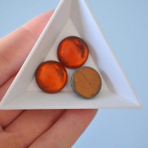 18mm Burnt Topaz Vintage Gold Foiled Glass Round Cabochons, Brownish Orange Cab, Flat Back, Made in West Germany (FB186) - 4 Pieces
