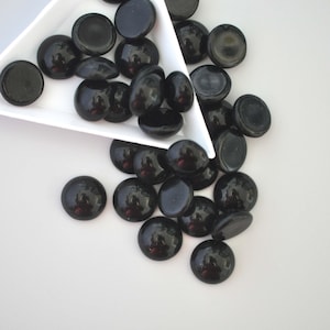 13mm Jet Black Vintage Flat Back Round Glass Cabochons, Opaque Black West German Cabs (FB097) - 6 Pieces