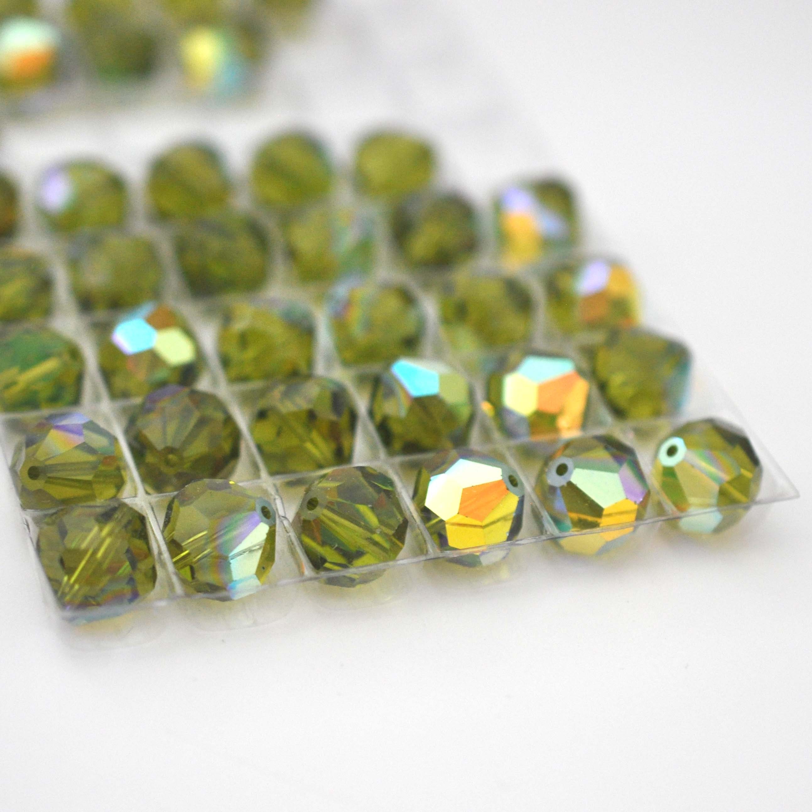 Lot De 5 Perles Facettes Cristal Bohème 12mm - Vert Olive - Création Bijoux
