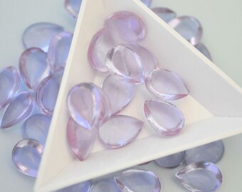 15x11mm Vintage Alexandrite Bombe Glass Cabochons Pear Shape Unfoiled Transparent Flat Back Cabs West German (BB069) - 4 Pieces