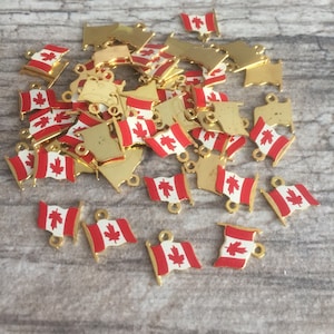 Canada Flag vintage 9x8mm enameld & gold plated 1 loop brass findings, 48 pieces  BV-1033