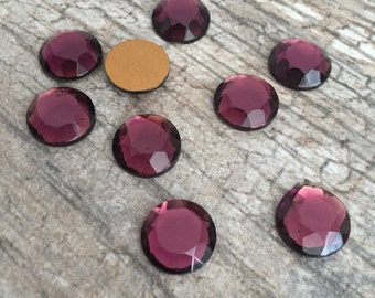 Cardinal Purple 13mm Rose Cut Flat Back Glass Cabs, Cabochons, Made in Western Germany, 6 Pieces  BV-0177