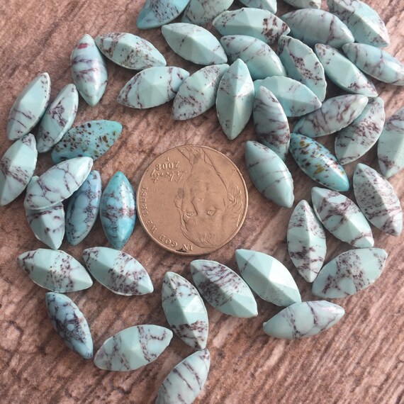 Turquoise Matrix Vintage 15x7mm Navette Shape Glass Stones Made in