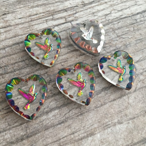 Vintage Floral Steel Heart Beads – 20x18mm Silver Stampings, NOS Pendants