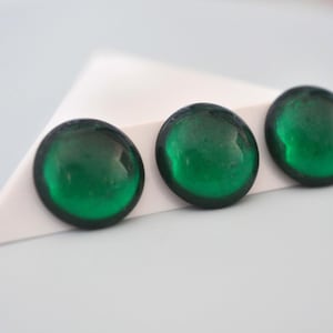 18mm Emerald Green Vintage Gold Foiled Glass Round Cabochons, Cab, Flat Back, Made in West Germany (FB187) - 4 Pieces